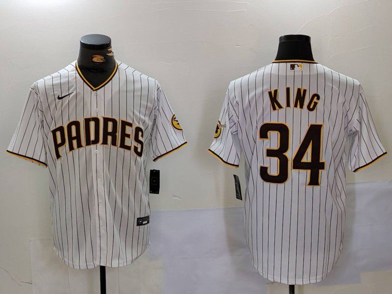 Men San Diego Padres #34 King White stripe Game 2024 Nike MLB Jersey style 1->san diego padres->MLB Jersey